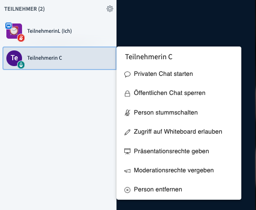Einstellungen für einzelne Teilnehmer:innen