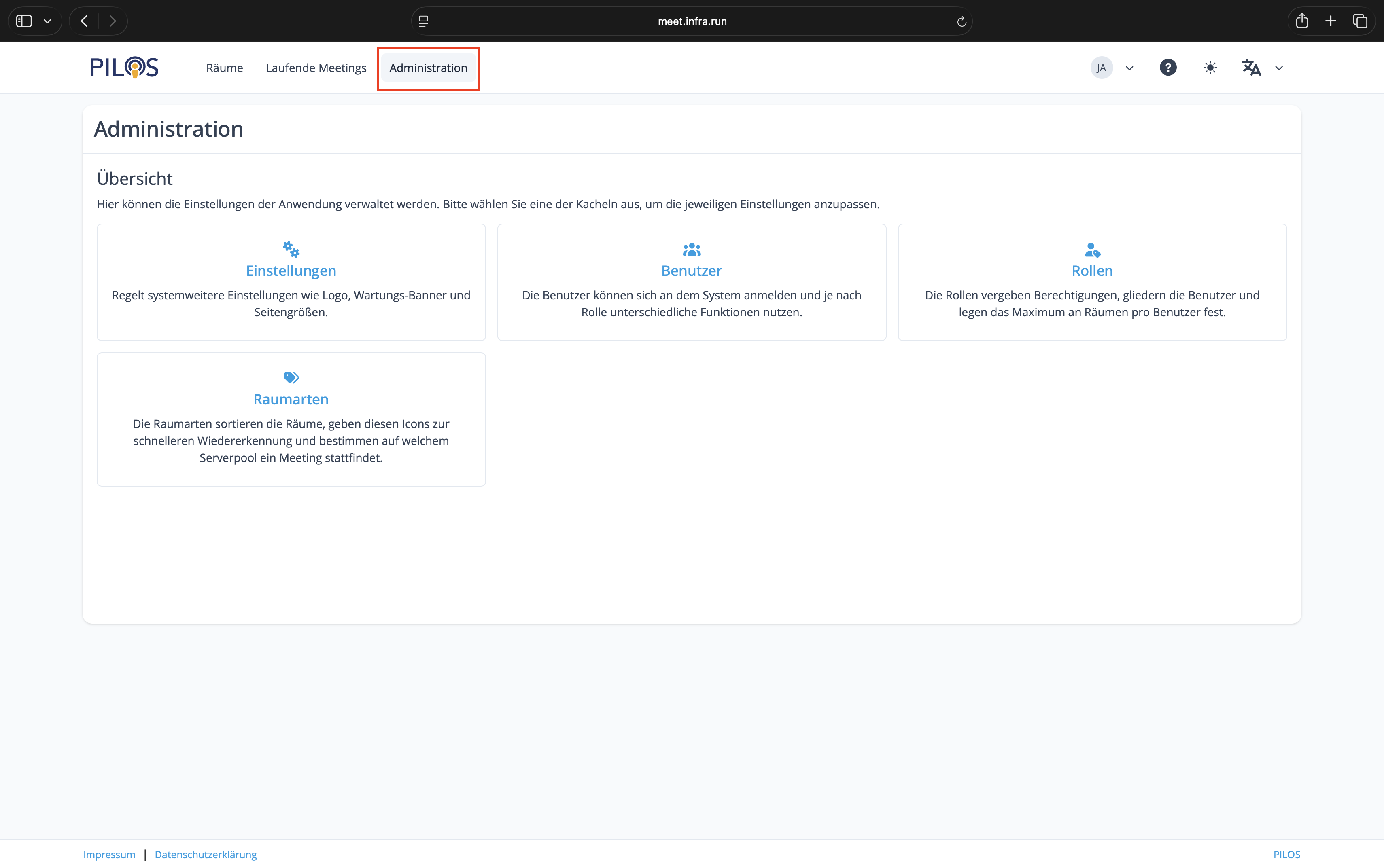Menüübersicht Administration