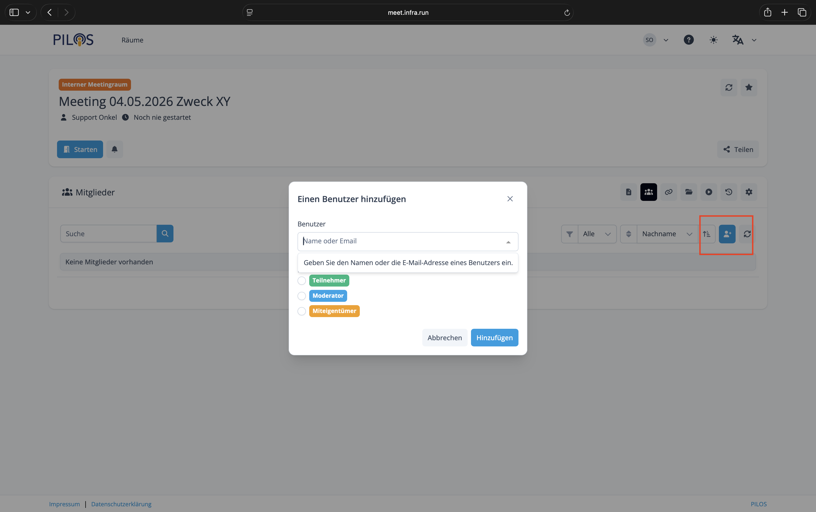 Raum Mitglieder hinzufügen