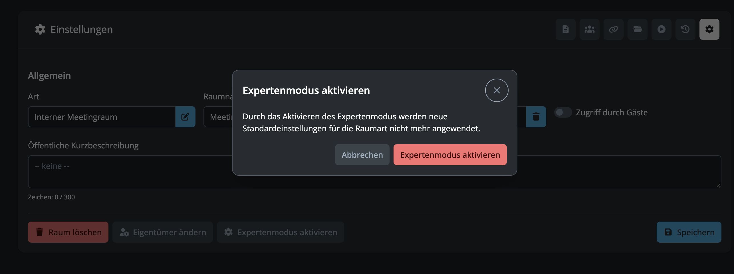 Raum Einstellungen Expertenmodus aktivieren