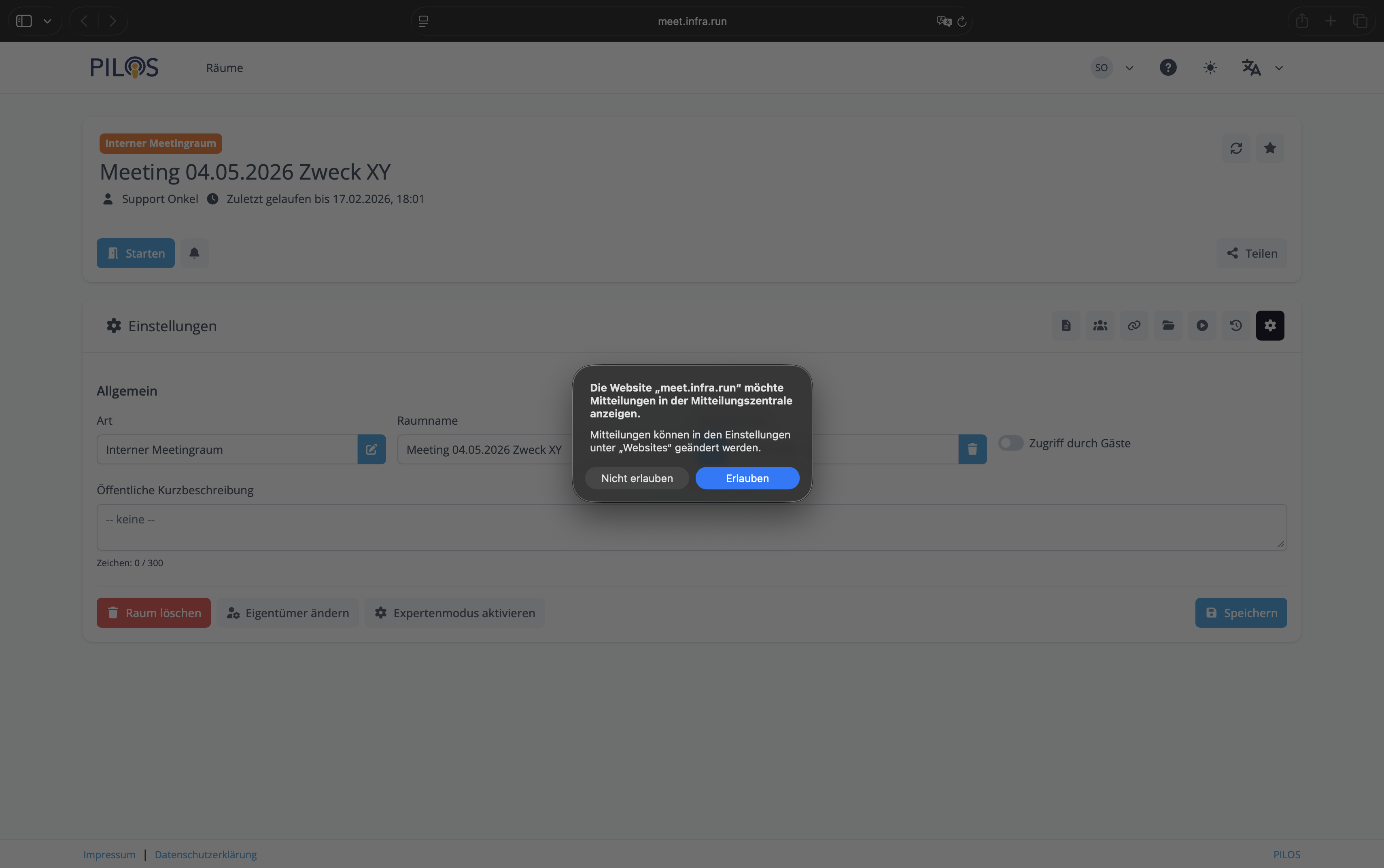 Browser erlauben zu benachrichtigen sobald der Raum geöffnet wird