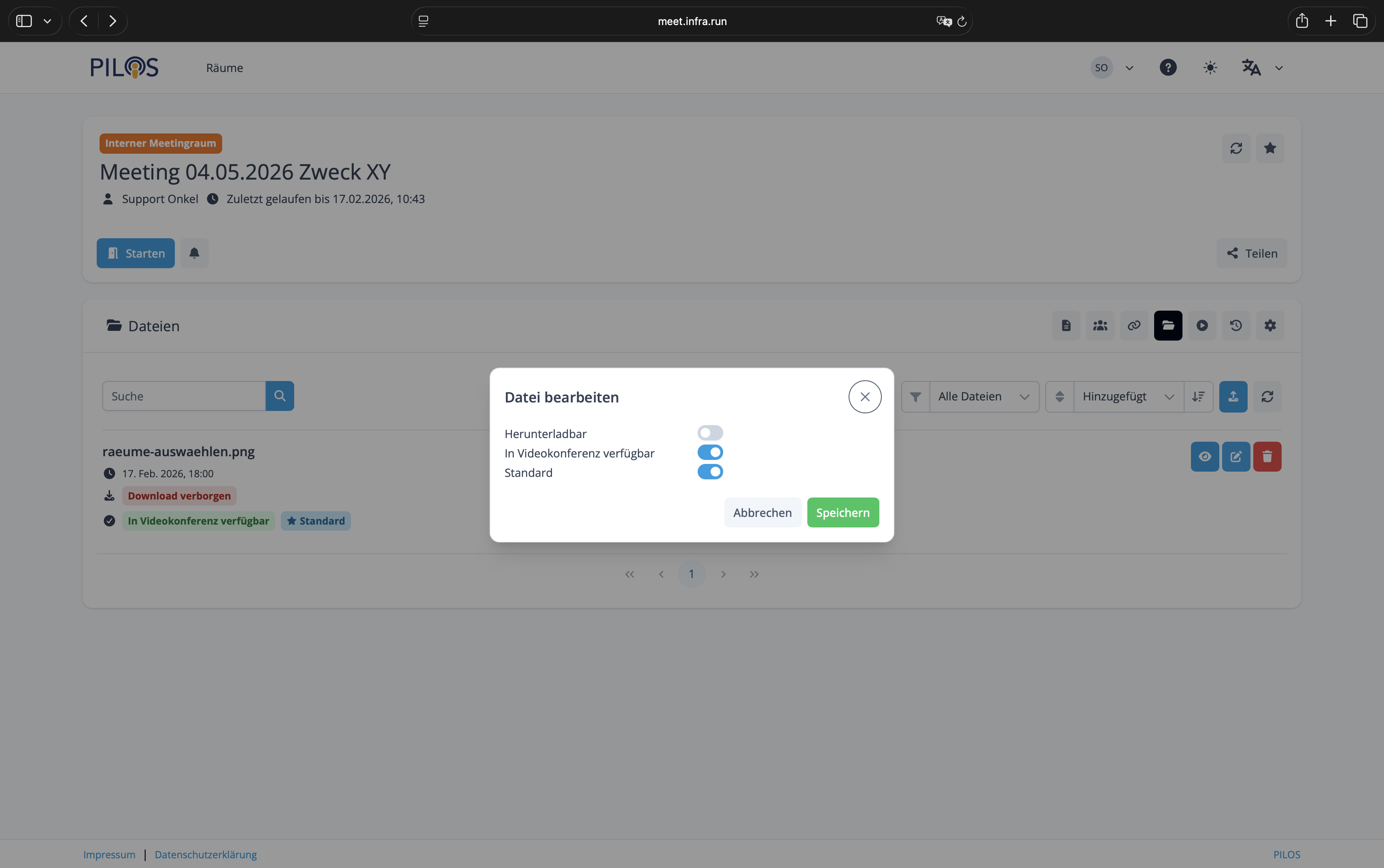 Raum Dateien bearbeiten