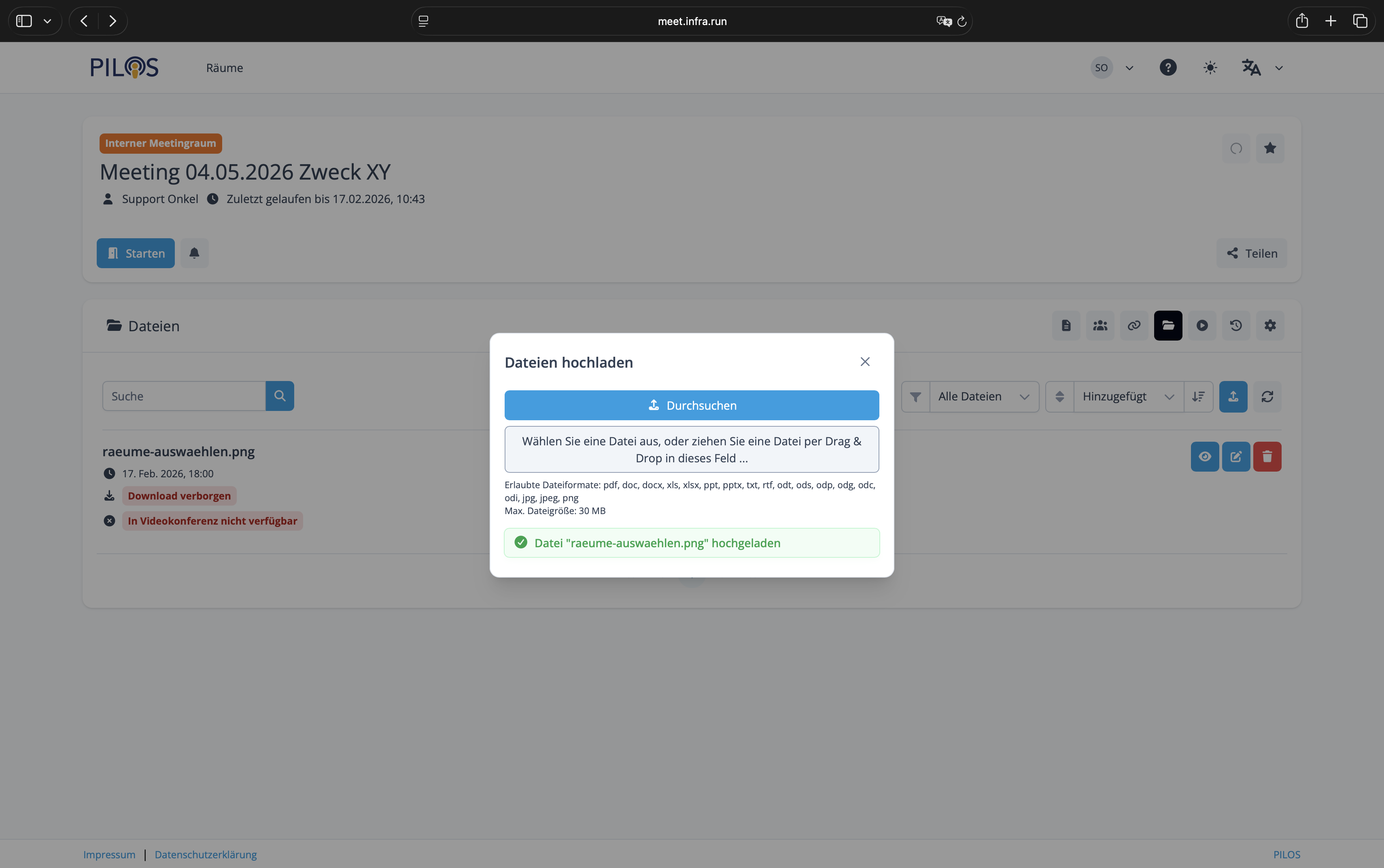 Raum Dateien hochladen