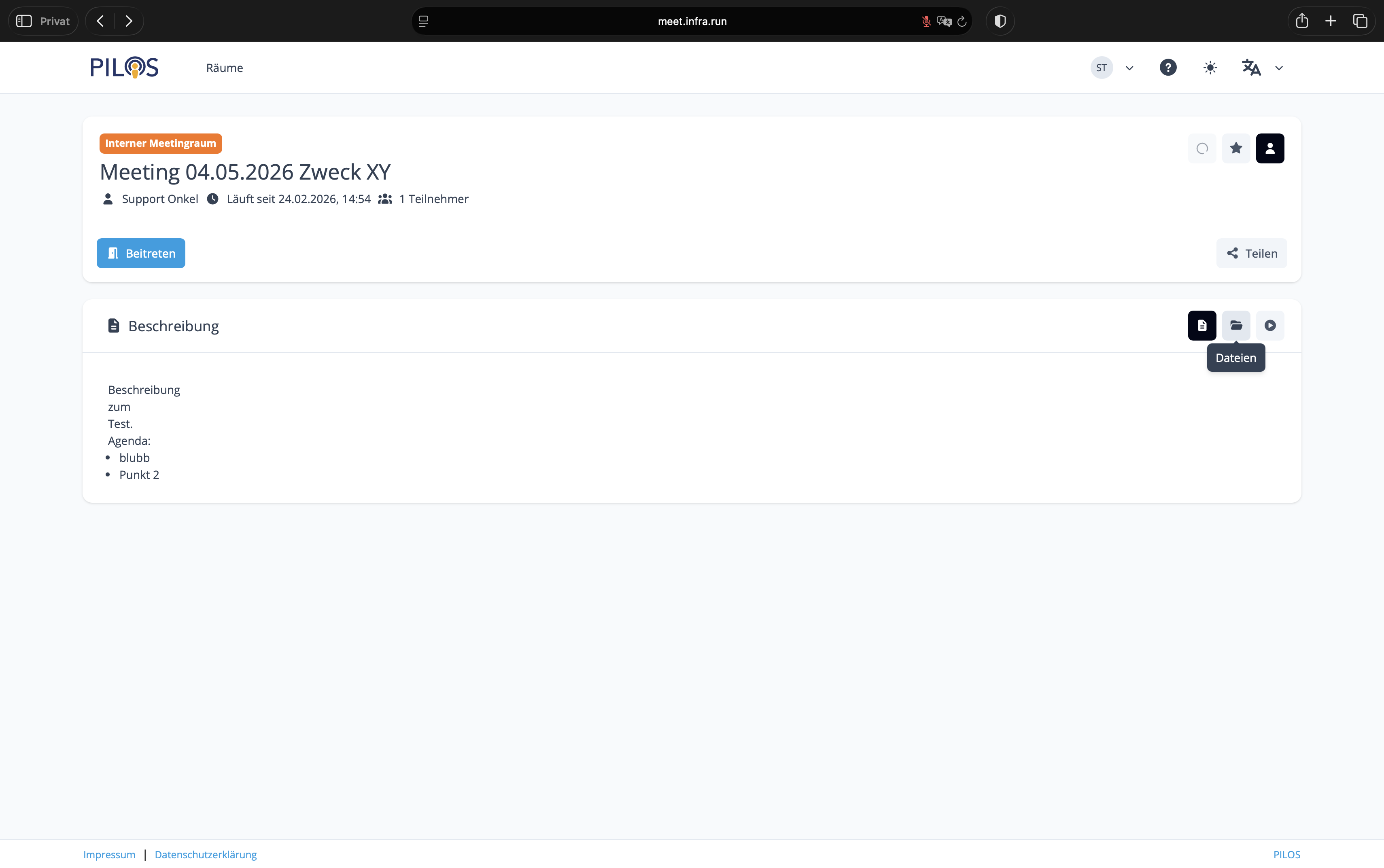 Raum Tabs als Teilnehmer und Moderator