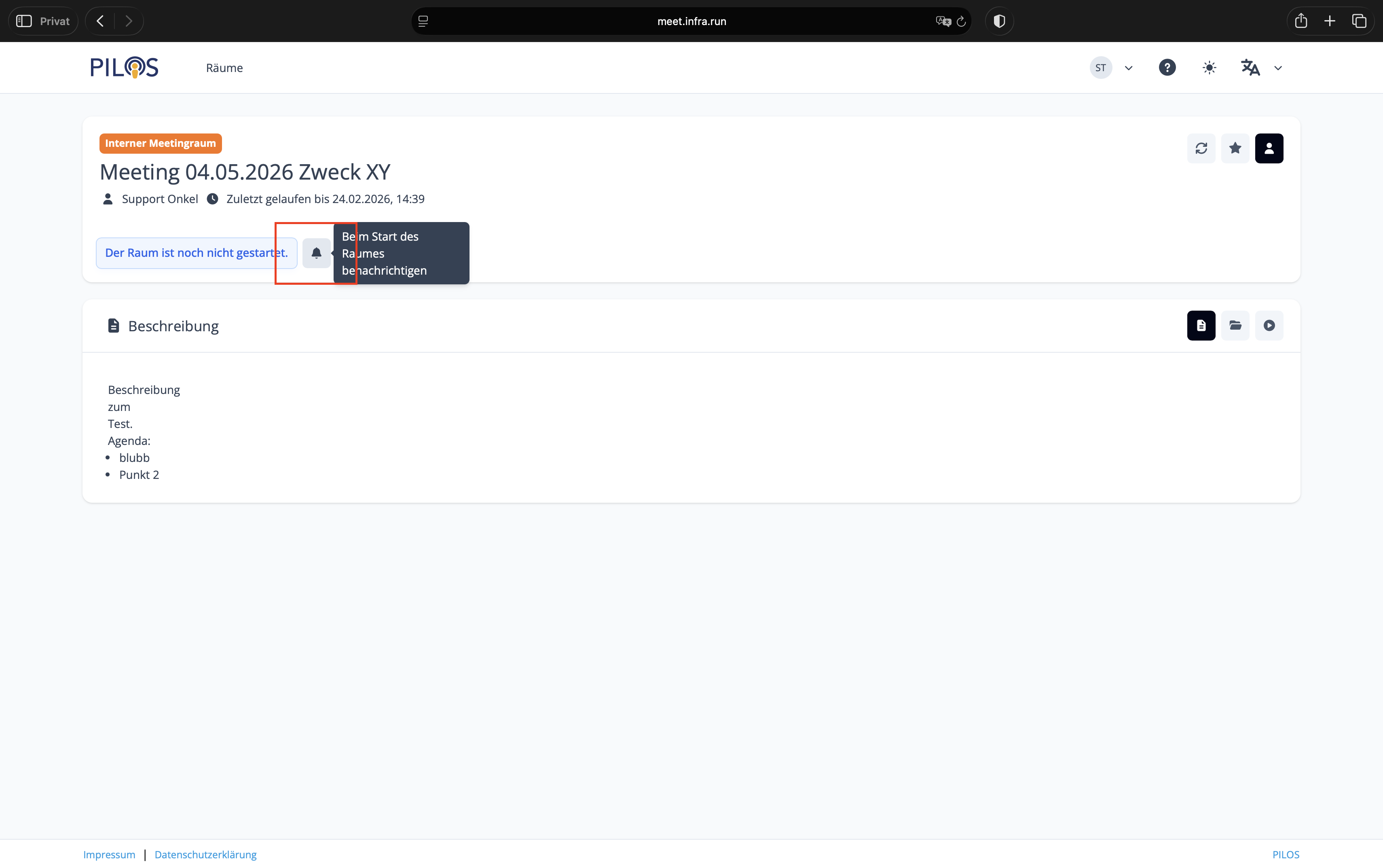 benachrichtigen wenn Raum gestartet wird