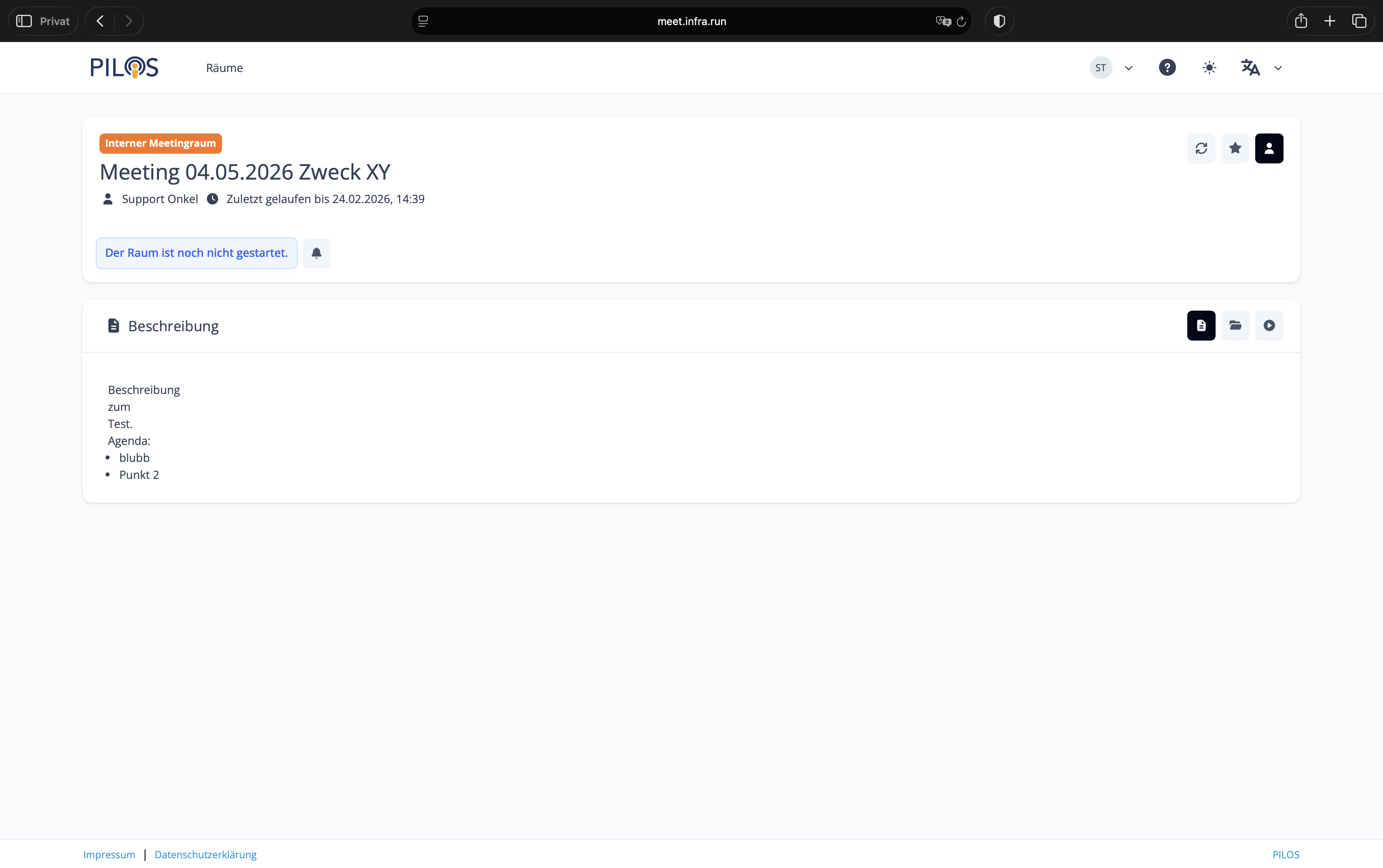 Raum Status noch nicht gestartet